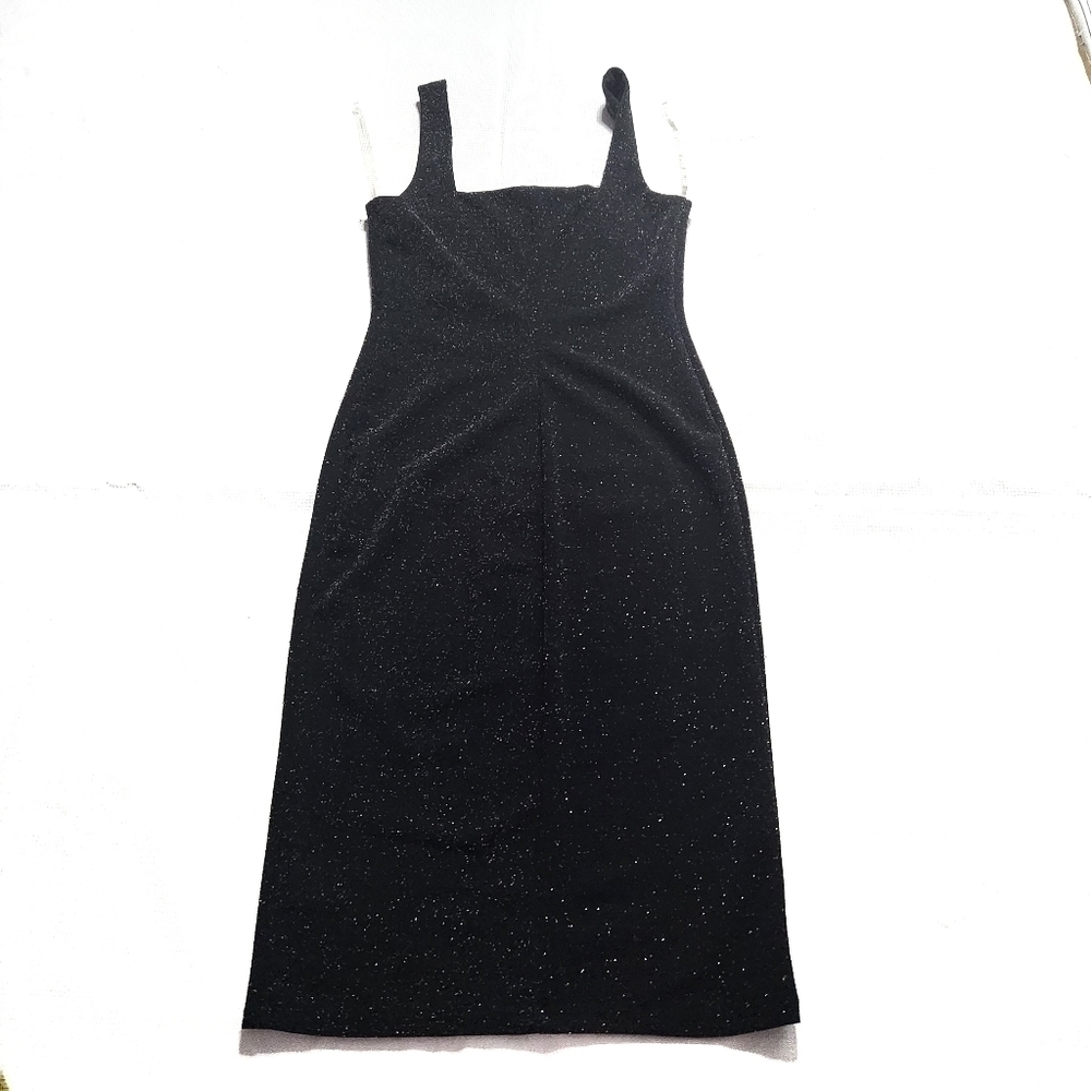 Poison Ivy Black Metallic Sparkle Midi Black Dress - Picture 4 of 8